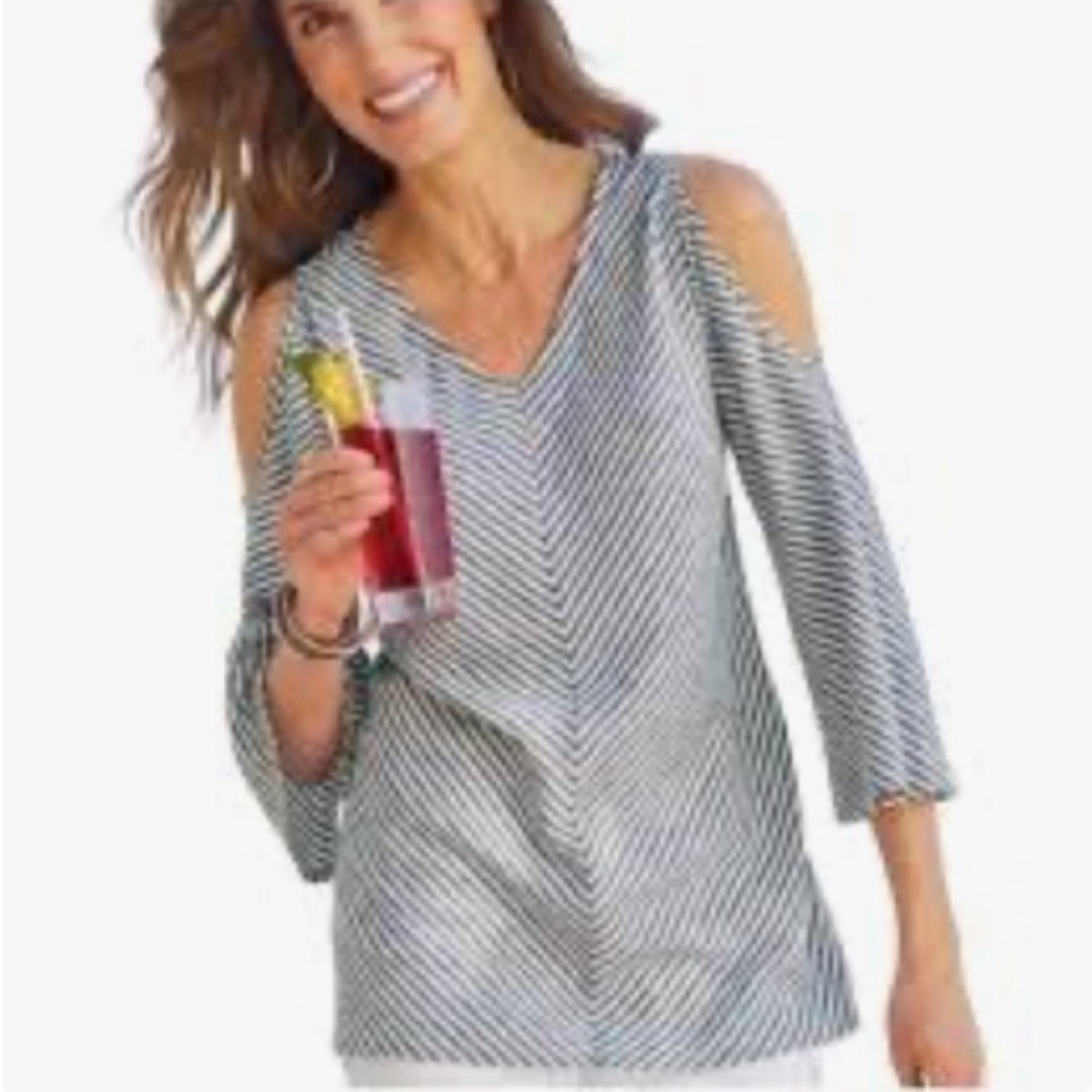 Soft surroundings landfall black and white cold shoulder linen blend tunic nwt